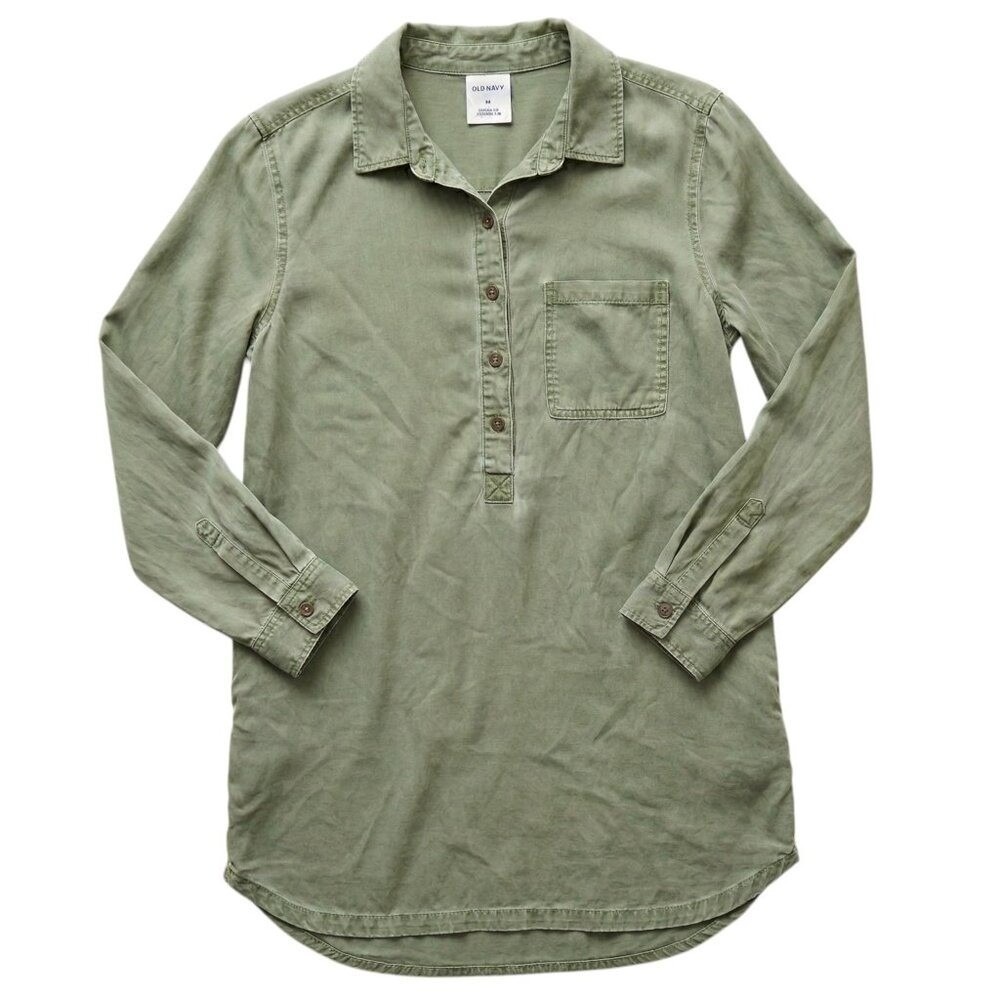 OLD NAVY Tencel Lyocell Sage Green Shirt Dress Medium Boho Eco - Picture 2 of 6